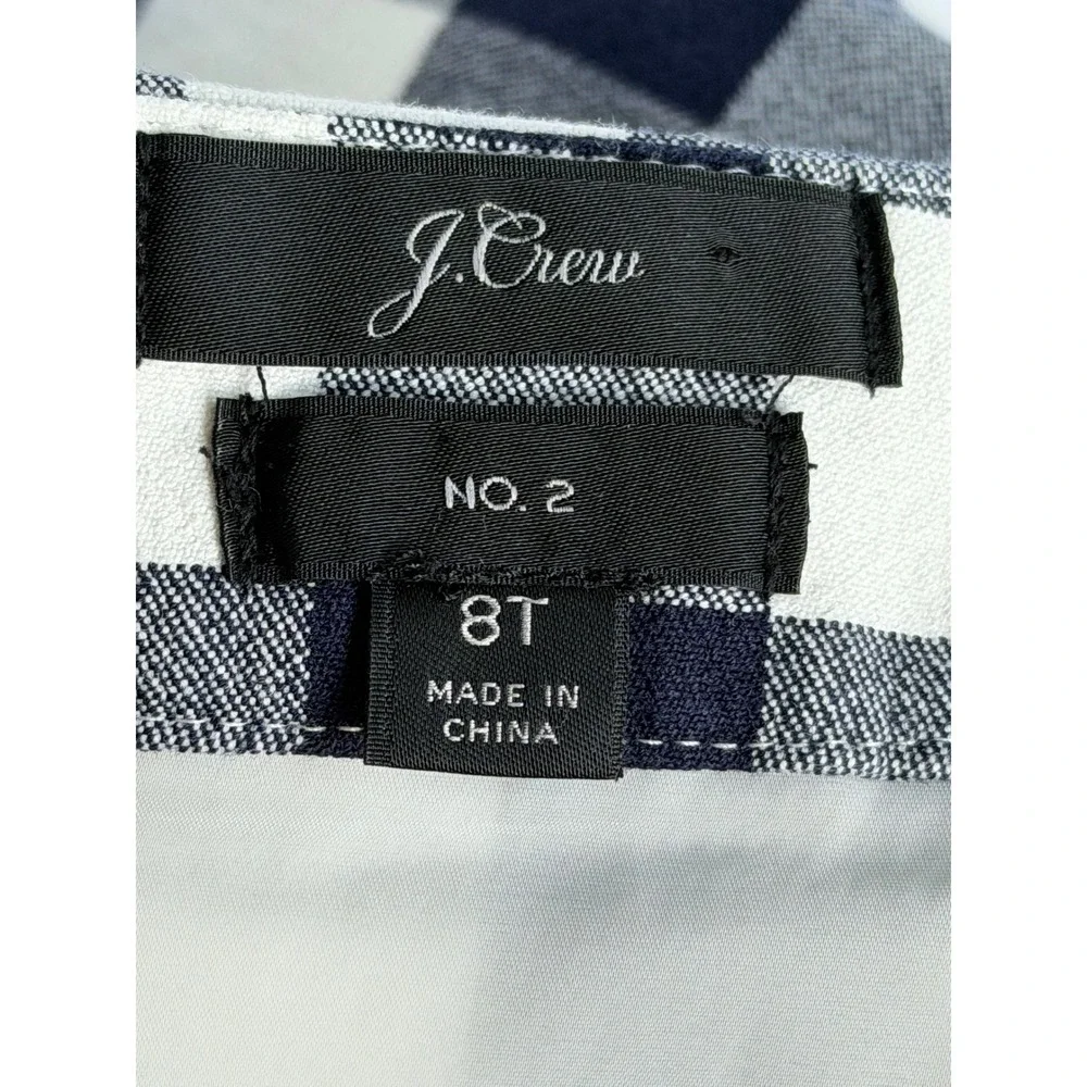 J. Crew The Pencil Skirt Navy Blue White Gingham Plaid Cotton Size 8T 8 Tall